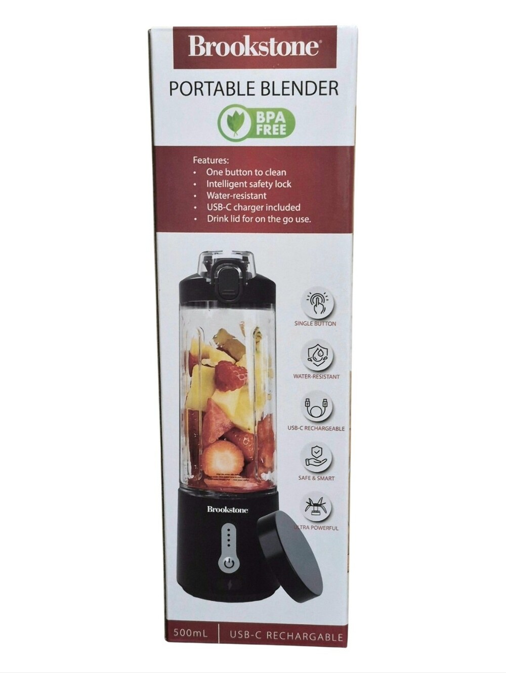 Brookstone Portable Blender - Black and Clear NIB